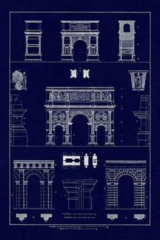 Arches and Arcades (Blueprint) White Modern Wood Framed Art Print with Double Matting by Buhlmann, J.