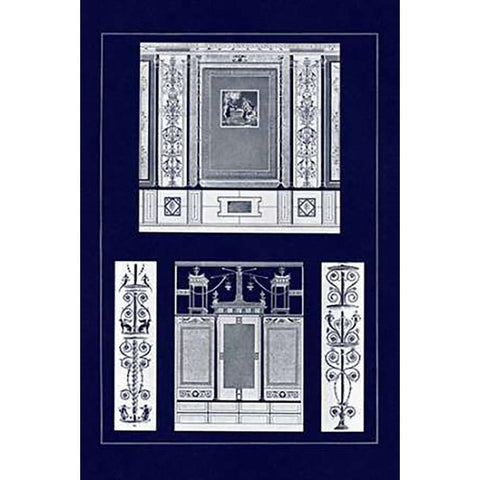 Ancient Wall Paintings (Blueprint) Gold Ornate Wood Framed Art Print with Double Matting by Buhlmann, J.