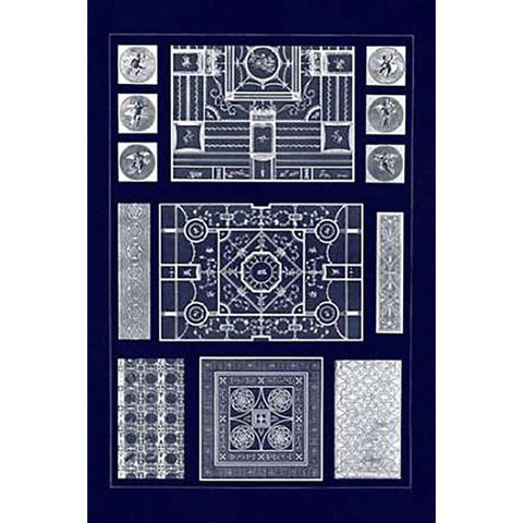 Painted Ceilings and Pavements from Pompeii (Blueprint) Black Modern Wood Framed Art Print with Double Matting by Buhlmann, J.