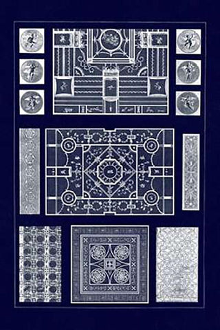 Painted Ceilings and Pavements from Pompeii (Blueprint) White Modern Wood Framed Art Print with Double Matting by Buhlmann, J.