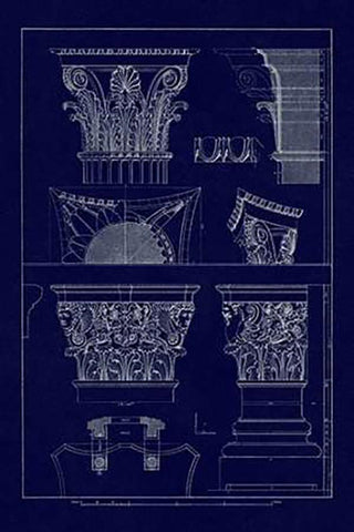 Ancient Capitals (Blueprint) White Modern Wood Framed Art Print with Double Matting by Buhlmann, J.