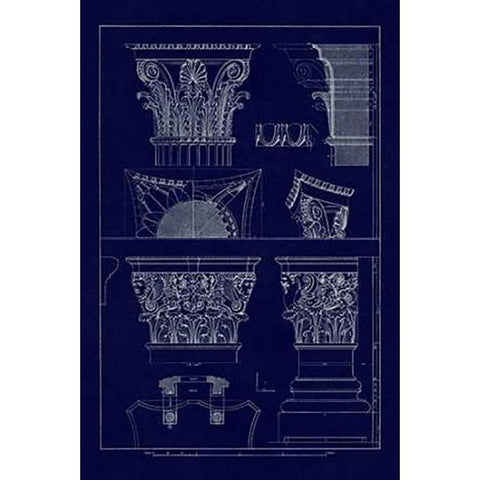 Ancient Capitals (Blueprint) Black Modern Wood Framed Art Print by Buhlmann, J.