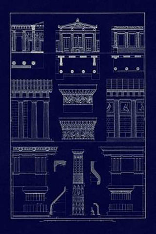 Doric Order, Temple of Zeus and Cased Column (Blueprint) White Modern Wood Framed Art Print with Double Matting by Buhlmann, J.
