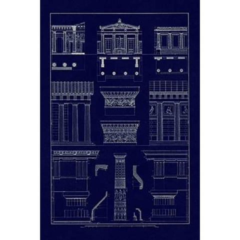 Doric Order, Temple of Zeus and Cased Column (Blueprint) Gold Ornate Wood Framed Art Print with Double Matting by Buhlmann, J.