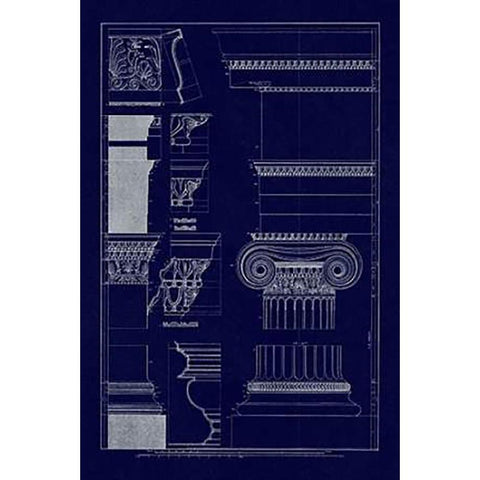 Details from the North Portico of the Erechtheum (Blueprint) White Modern Wood Framed Art Print by Buhlmann, J.