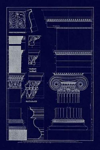 Details from the North Portico of the Erechtheum (Blueprint) Black Ornate Wood Framed Art Print with Double Matting by Buhlmann, J.