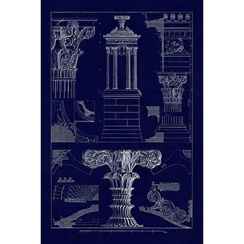 Monument of Lysicrates at Athens (Blueprint) Black Modern Wood Framed Art Print with Double Matting by Buhlmann, J.