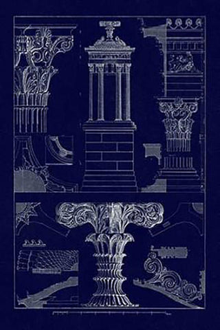Monument of Lysicrates at Athens (Blueprint) White Modern Wood Framed Art Print with Double Matting by Buhlmann, J.