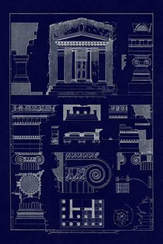 Tomb of Amyntas and Temple of Athena Polias (Blueprint) White Modern Wood Framed Art Print with Double Matting by Buhlmann, J.
