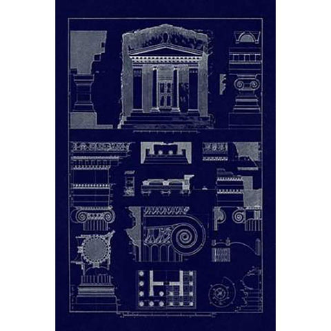 Tomb of Amyntas and Temple of Athena Polias (Blueprint) Black Modern Wood Framed Art Print by Buhlmann, J.