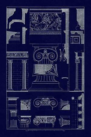 Ionic Capitals (Blueprint) Black Ornate Wood Framed Art Print with Double Matting by Buhlmann, J.