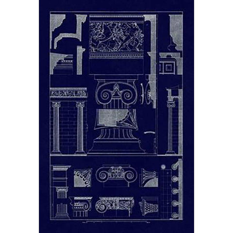 Ionic Capitals (Blueprint) Gold Ornate Wood Framed Art Print with Double Matting by Buhlmann, J.