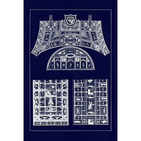 Decorative Painting in the Roman Vaults (Blueprint) Black Modern Wood Framed Art Print by Buhlmann, J.