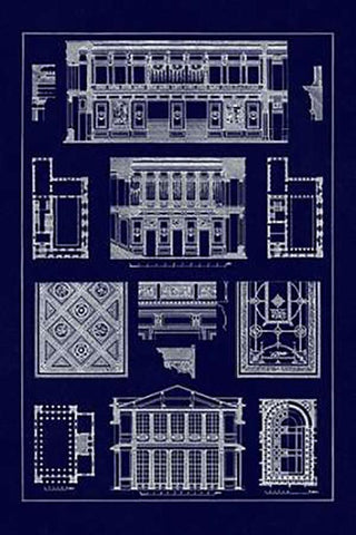 Halls with Galleries (Blueprint) White Modern Wood Framed Art Print with Double Matting by Buhlmann, J.