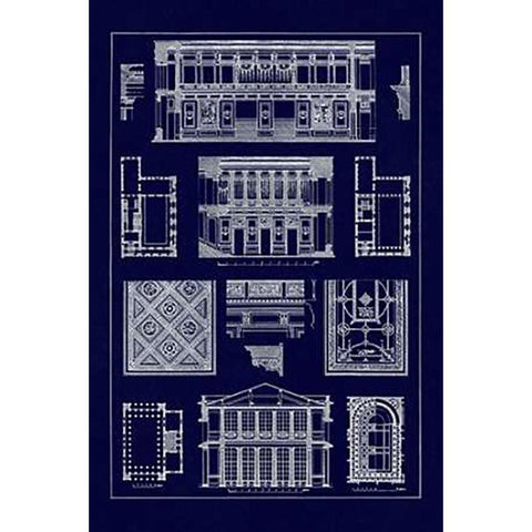 Halls with Galleries (Blueprint) Gold Ornate Wood Framed Art Print with Double Matting by Buhlmann, J.
