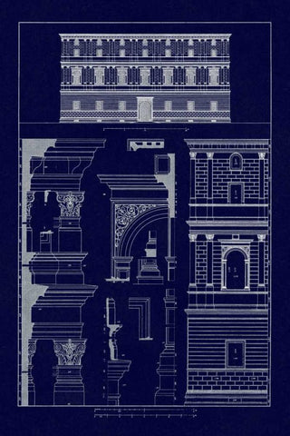 Palazzo Giraud at Rome (Blueprint) White Modern Wood Framed Art Print with Double Matting by Buhlmann, J.