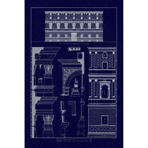 Palazzo Giraud at Rome (Blueprint) Black Modern Wood Framed Art Print with Double Matting by Buhlmann, J.