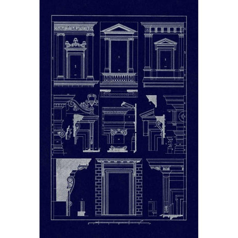 Windows of Palazzo Non Finito, Palace and House at Rome (Blueprint) Black Modern Wood Framed Art Print with Double Matting by Buhlmann, J.