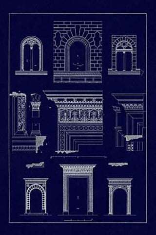 Windows and Doorways of the Renaissance (Blueprint) White Modern Wood Framed Art Print with Double Matting by Buhlmann, J.