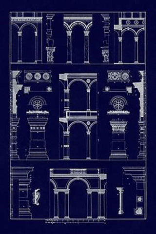 Arcades of the Renaissance (Blueprint) White Modern Wood Framed Art Print with Double Matting by Buhlmann, J.