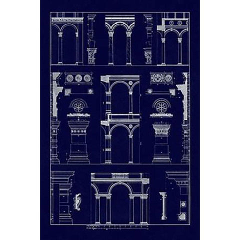 Arcades of the Renaissance (Blueprint) White Modern Wood Framed Art Print by Buhlmann, J.