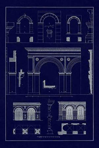 Gateways, Arches and Arcades (Blueprint) White Modern Wood Framed Art Print with Double Matting by Buhlmann, J.