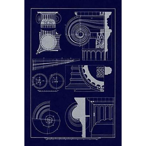 Capitals of the Erechtheum (Blueprint) Gold Ornate Wood Framed Art Print with Double Matting by Buhlmann, J.