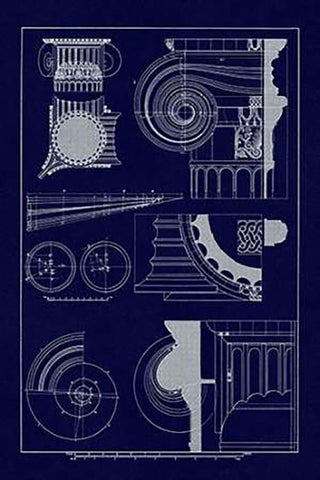 Capitals of the Erechtheum (Blueprint) Black Ornate Wood Framed Art Print with Double Matting by Buhlmann, J.