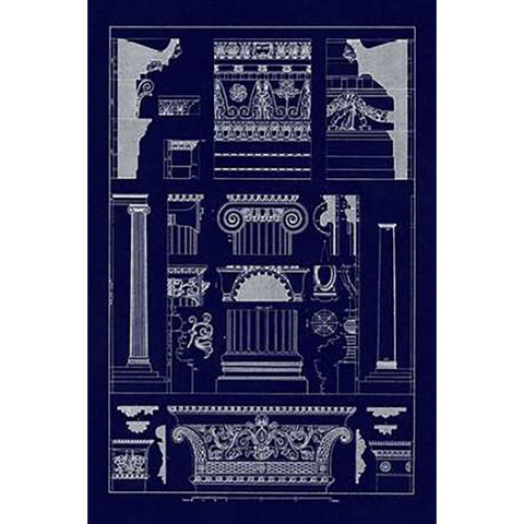 Entablatures and Capitals (Blueprint) Gold Ornate Wood Framed Art Print with Double Matting by Buhlmann, J.