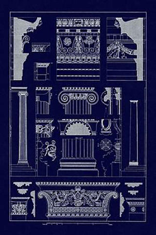 Entablatures and Capitals (Blueprint) White Modern Wood Framed Art Print with Double Matting by Buhlmann, J.