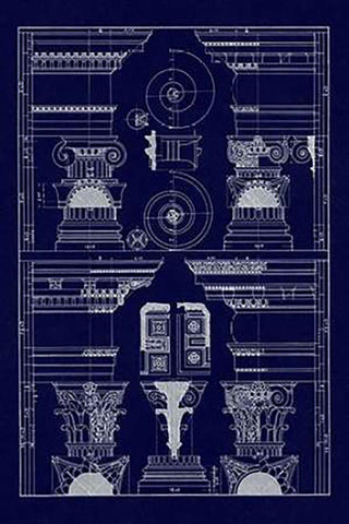 Pediments of the Renaissance (Blueprint) White Modern Wood Framed Art Print with Double Matting by Buhlmann, J.