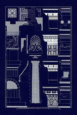 Details of the Parthenon at Athens (Blueprint) White Modern Wood Framed Art Print with Double Matting by Buhlmann, J.