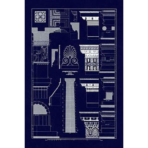 Details of the Parthenon at Athens (Blueprint) Black Modern Wood Framed Art Print by Buhlmann, J.