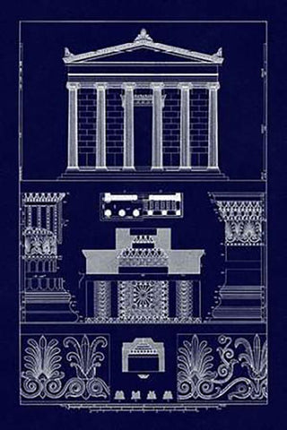 Portico, Coffer and Palmette-Ornament (Blueprint) White Modern Wood Framed Art Print with Double Matting by Buhlmann, J.