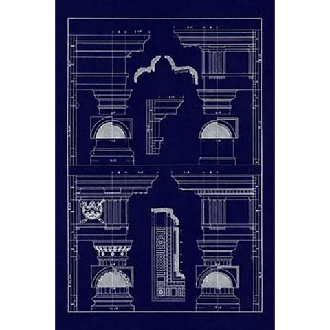 Doric and Tuscan Orders (Blueprint) Gold Ornate Wood Framed Art Print with Double Matting by Buhlmann, J.