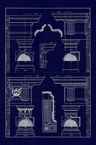 Doric and Tuscan Orders (Blueprint) Black Ornate Wood Framed Art Print with Double Matting by Buhlmann, J.