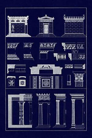 Hellenic Chapel and Decorative Forms (Blueprint) Black Ornate Wood Framed Art Print with Double Matting by Buhlmann, J.