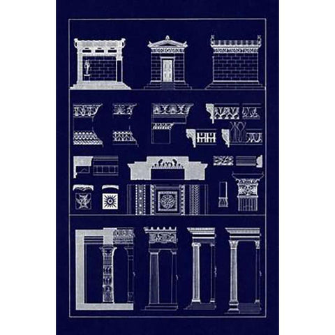 Hellenic Chapel and Decorative Forms (Blueprint) White Modern Wood Framed Art Print by Buhlmann, J.