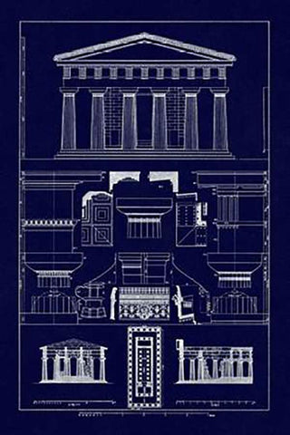 Temple of Vintageeidon at Paestum (Blueprint) Black Ornate Wood Framed Art Print with Double Matting by Buhlmann, J.