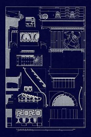 Details of Parthenon at Athens (Blueprint) White Modern Wood Framed Art Print with Double Matting by Buhlmann, J.