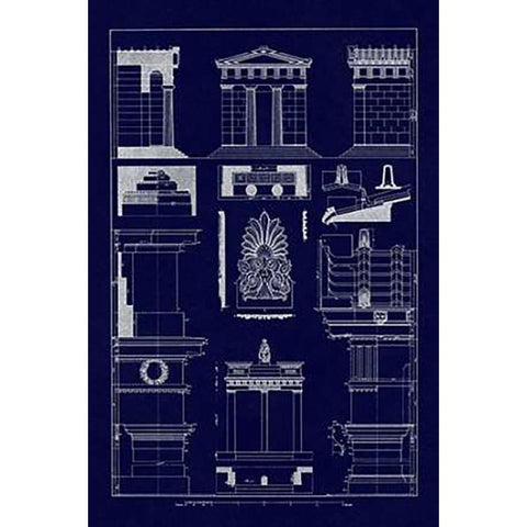 Temple of Diana, Monument of Thrasyllus (Blueprint) Black Modern Wood Framed Art Print with Double Matting by Buhlmann, J.