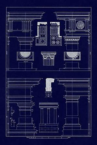 Doric, Tuscan Orders and Columns (Blueprint) Black Ornate Wood Framed Art Print with Double Matting by Buhlmann, J.