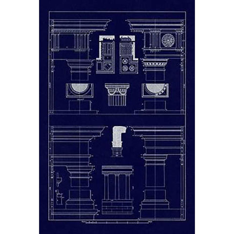 Doric, Tuscan Orders and Columns (Blueprint) Gold Ornate Wood Framed Art Print with Double Matting by Buhlmann, J.