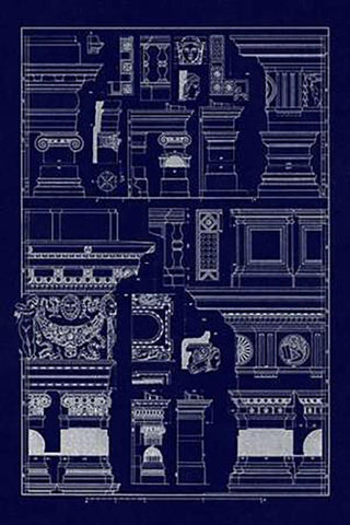 Details of Basilica at Vicenza and Library at Venice (Blueprint) White Modern Wood Framed Art Print with Double Matting by Buhlmann, J.