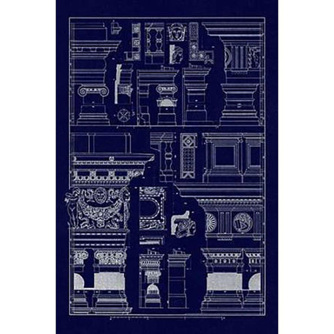 Details of Basilica at Vicenza and Library at Venice (Blueprint) Black Modern Wood Framed Art Print by Buhlmann, J.