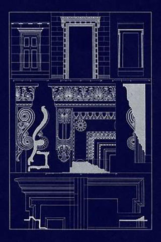 Doorways and Windows (Blueprint) White Modern Wood Framed Art Print with Double Matting by Buhlmann, J.