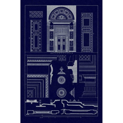Doorway of the Pantheon at Rome (Blueprint) Black Modern Wood Framed Art Print with Double Matting by Buhlmann, J.