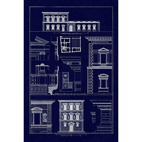 Palazzos Pandolfini and Bartolini at Florence (Blueprint) Black Modern Wood Framed Art Print by Buhlmann, J.
