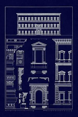 Palazzo Vendramin - Calergi at Venice (Blueprint) Black Ornate Wood Framed Art Print with Double Matting by Buhlmann, J.