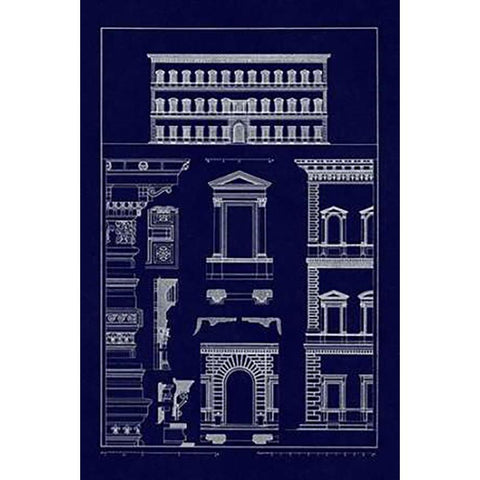 Palazzo Vendramin - Calergi at Venice (Blueprint) Black Modern Wood Framed Art Print by Buhlmann, J.